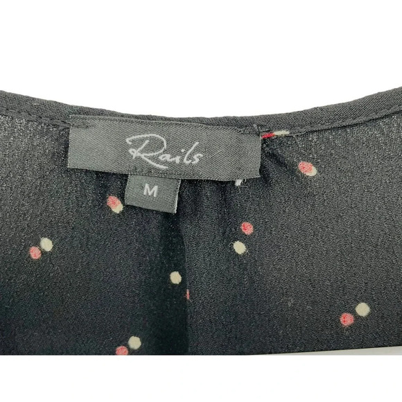 Rails Women's Top Beaux Blouse in Black Off Set Dot Long Sleeves Ruffle Hem Sz M - Picture 4 of 13